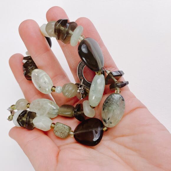 Chunky Retired Silpada Sterling Green Gemstone Necklace, Serpentine Quartz N1995 - Picture 7 of 9